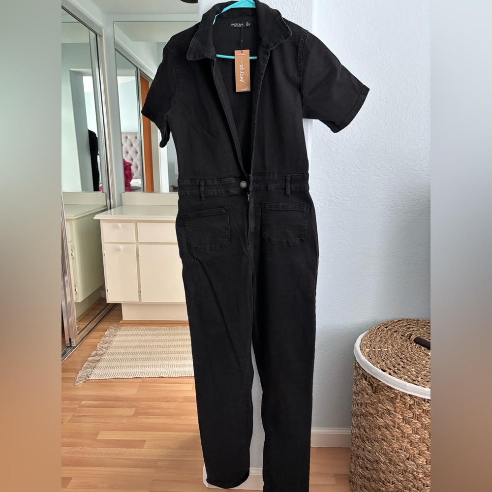 NWT Nasty Gal Black Denim Jumpsuit